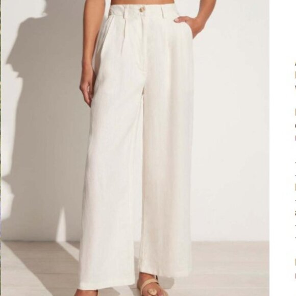 NWT Faithfull The Brand High Waisted Linen Wide Leg Pants in "Eggshell", Size 8 - Picture 1 of 8